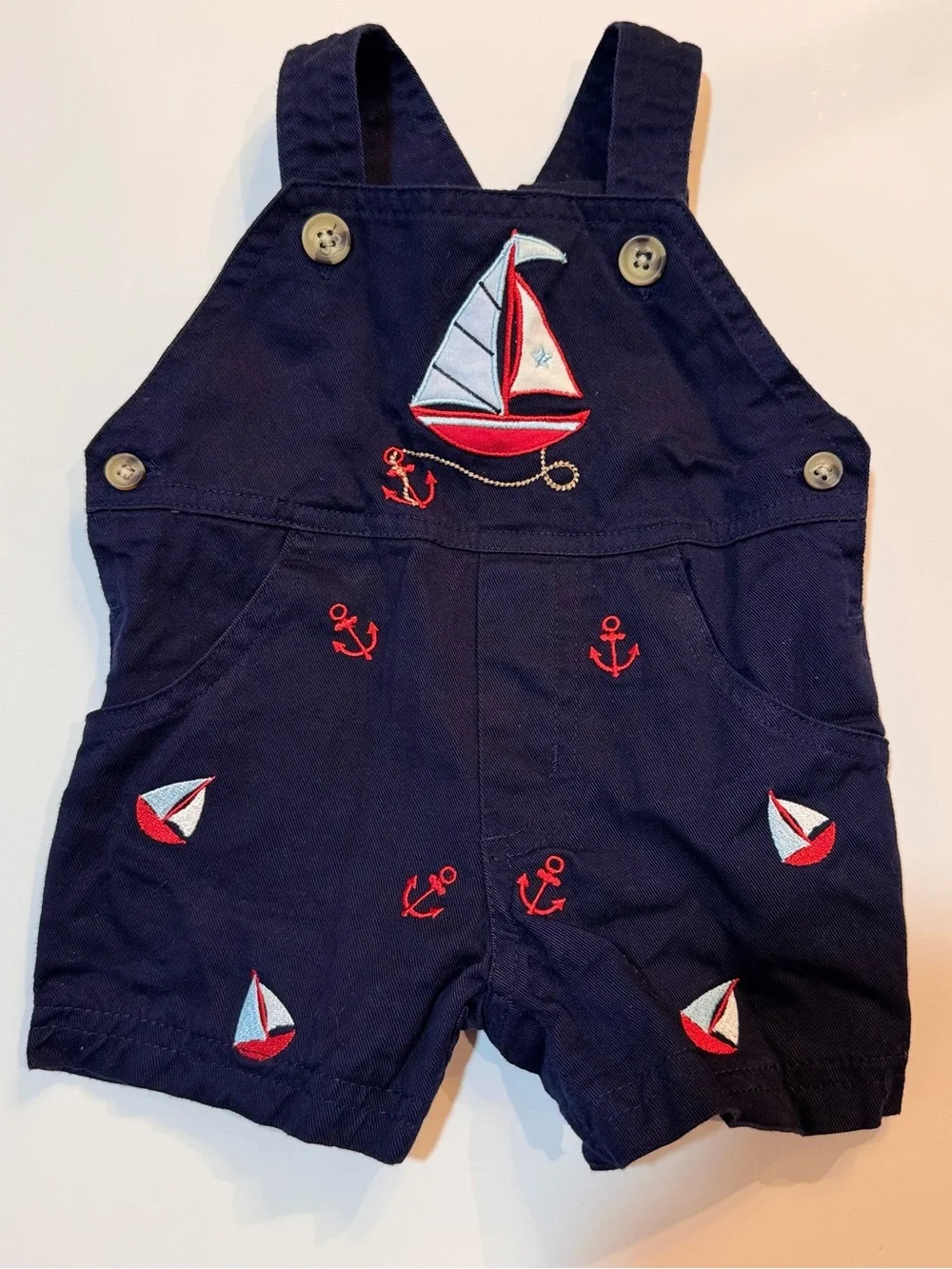 Baby Boy Nautical Sailboat Shortall & Gymboree Swim Trunks Set 3-6M